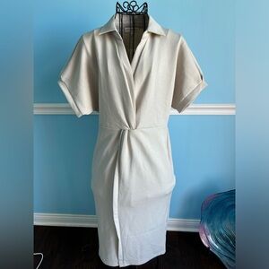 Tan Front Ruched Work Dress